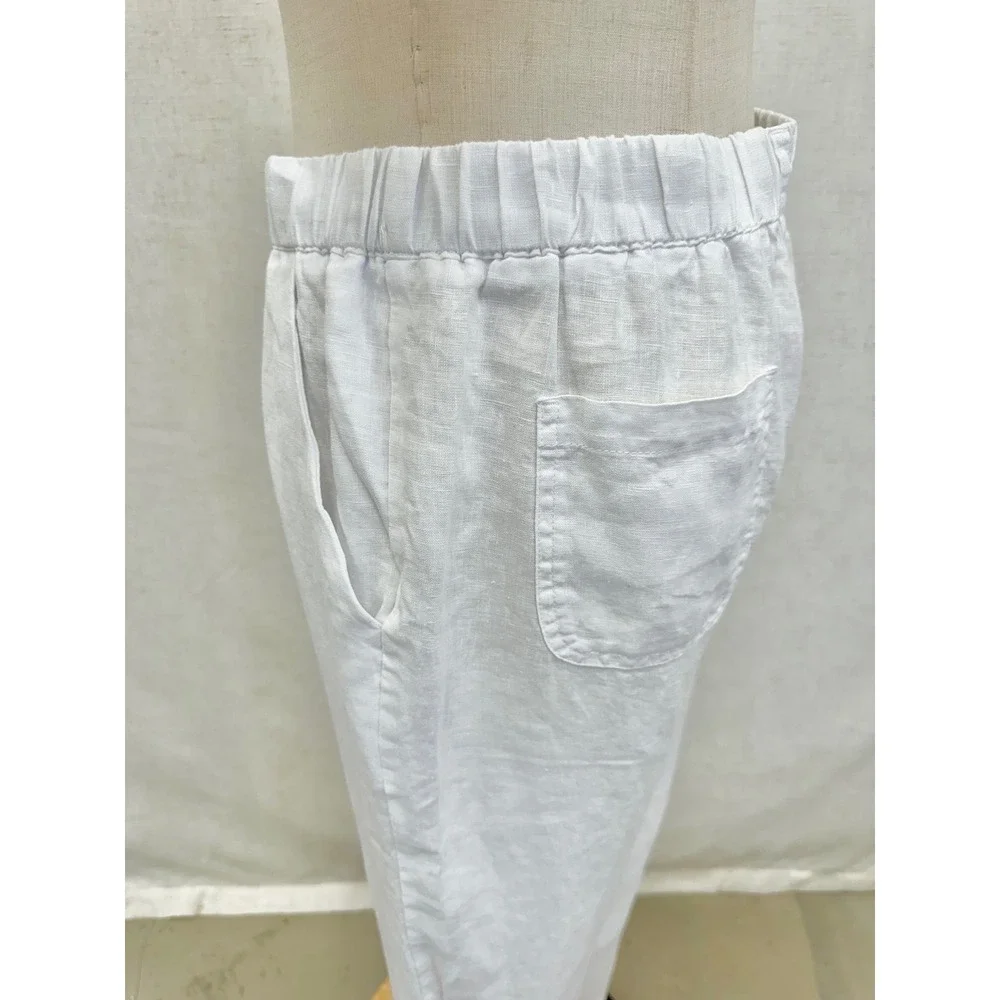 Quince 100% Linen Solid White Elastic Waist Pants Size Small Minimalist‎